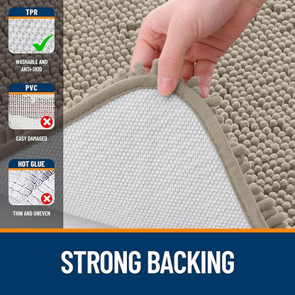 OLANLY Large Bathroom Rugs 50x30, Extra Soft Absorbent Chenille Bath Rugs, Rubber Backing Quick Dry, Machine Washable Bath Mats for Bathroom Floor, Tub and Shower, Home Decor Accessories, Warm Taupe