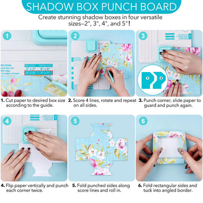 Shadow Box Punch Board, Punch Boards for Crafting, 2", 3", 4", and 5" Shadow Box Making Scoring Board with Scoring Tool for DIY Making ShadowBoxes and Sleeves, Scrapbooking Family Photo Making Gifting