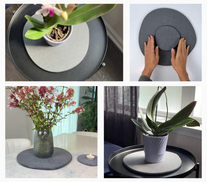 Stone Plant Saucer Set 1 Small 5 in + 1 Large 11.5 in, Absorbent Diatomaceous Earth Plant Tray for Indoors, Plant Pot Saucer with Silicone Feet, Grey Slate Water Absorbing Planter Tray