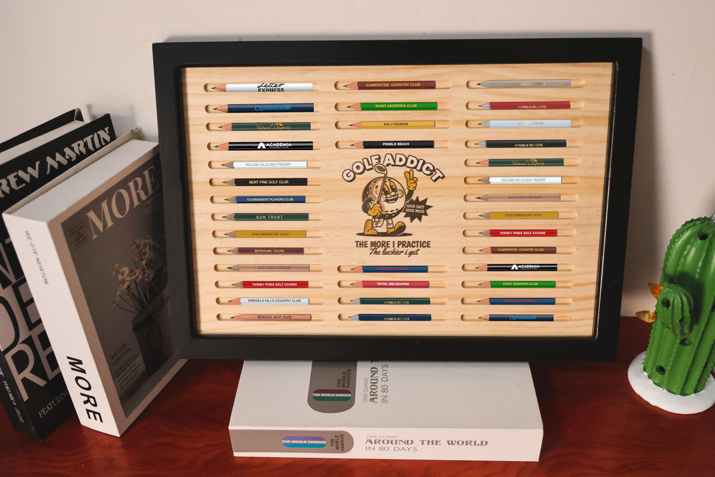 Golf Pencil Display Case,Golfer Souvenir Desktop Holder Storage Holds 36 Pencils, Home or Office Golf Decor,Gifts for Husband or Father