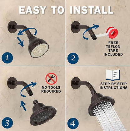 Aqua Elegante Massage Shower Head With Mist - High Pressure Boosting, Adjustable Massaging Rainfall Showerhead For Low Flow Showers With Water Saving Nozzles - 2.5 GPM - Oil-Rubbed Bronze