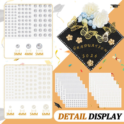 Colarr 68 Pcs Graduation Cap Decorations Kit 2026 Glitter Construction Paper Gold Artificial Flower 3D Butterfly Stickers Glitter Rhinestones Alphabet Letter Number Stickers for DIY Grad Cap Topper
