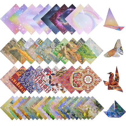 JoyCat Origami Papers, 6x6 Inches - 200 Sheets Premium Origami Paper Kit – Double Sided Patterned Paper (4-Theme Mega Pack) – Van Gogh & Monet Art, Ethnic Designs