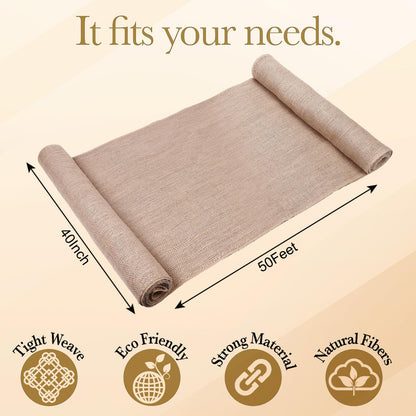 Wukfuiui 40" x50 Feet Burlap Fabric Natural Burlap Roll Multipurpose Burlap Tree Wrap Premium Weed Barrier Erosion Jute Fabric for Gardening, Weddings, Crafts & Holiday Decor – Wedding Aisle Runner