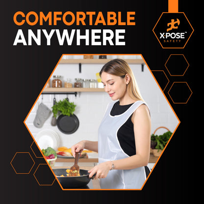 Xpose Safety 100 Pack White Plastic Disposable Bulk Aprons, Individually Wrapped Waterproof Polyethylene Aprons for Cooking, Food Prep & Cleaning, 1 Mil Durable Plastic, 24" x 48"
