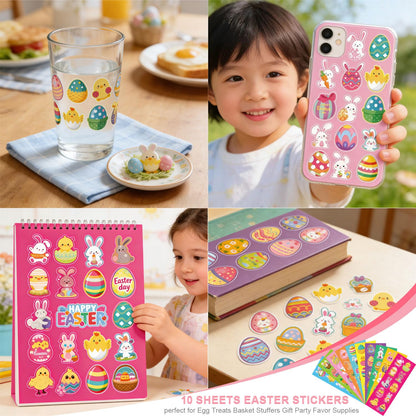 Favuit Happy Easter Party Decorations Kit, Easter Egg Bunny Party Supplies with Banner, Cake Topper, Cupcake Picks, Balloons, Stickers & Hanging Swirls for Home & Classroom