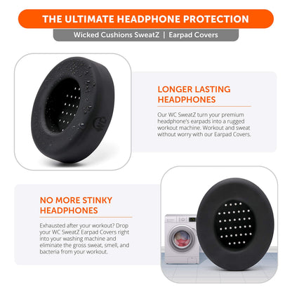 WC SweatZ Studio - Patented Earpad Covers for Beats Studio 3 (A1914) & Beats Studio 2 (B0500 /B0501), Made by Wicked Cushions | Sweatproof & Easily Washable | Black