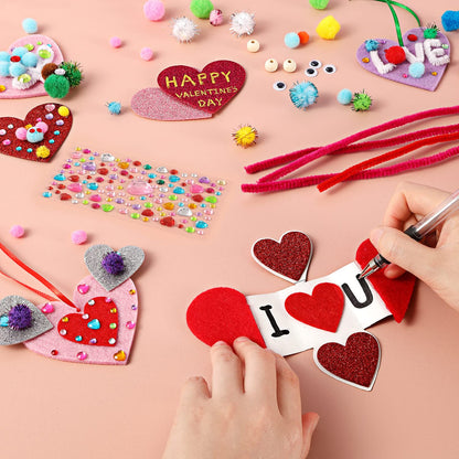 Valentine's Day Crafts for Kids - 361PCS DIY Heart Craft Set for School Gift, 108 Hearts, 50 Googly Eyes, 60 Pom Poms, 36 Wooden Beads, Craft Supplies for Party Favor Decoration