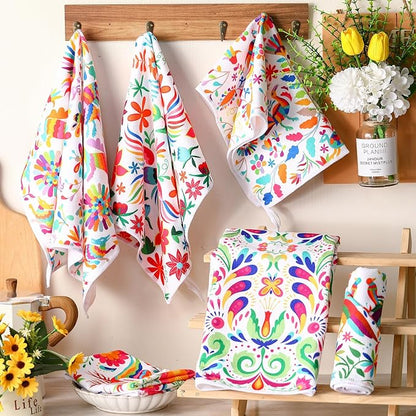 Breling Set of 6 Mexican Kitchen Towels Dia De Los Muertos Decorations Mexican