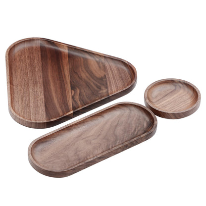 Normcore 3 Pack Wooden Serving Trays, Wood Serving Tray Wooden Decorative Coffee Tea Platter, Genuine American Walnut Serving Platters Set, Set of 3 for Living Room, Coffee Table, Home Decor
