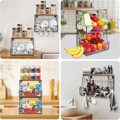 Livabber Fruit Basket for Kitchen, Metal Fruit Vegetable Storage Bin
