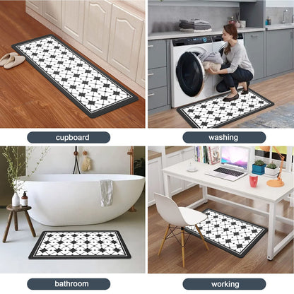 Artnice Kitchen Mat 2 PCS, Black White Plaid Cushioned Anti-Fatigue Kitchen Rug, Waterproof Non-Slip Kitchen Mats and Rugs, Heavy Duty Ergonomic Comfort Rug for Kitchen, Floor, Office, Sink