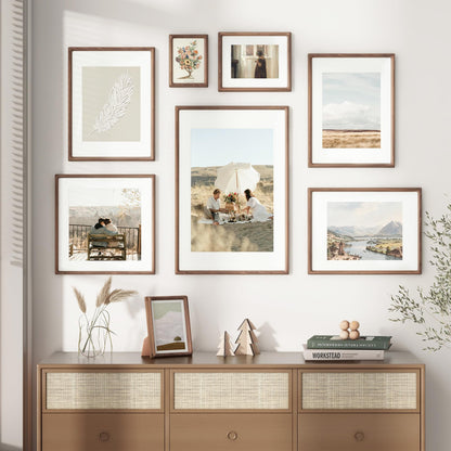 16 x 20 Picture Frame, USA-Sourced Walnut Wood Photo Frames with HD Tempered Glass, Handcrafted Rounded Corner 16x20 Wooden Frames Matted to 11x14 Photos, Horizontal or Vertical Wall Display