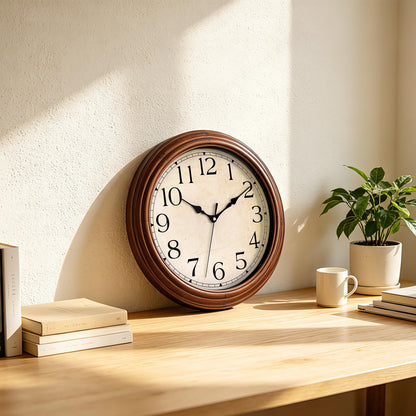 Foxtop Wood Wall Clock 14 Inch Silent Non-Ticking Battery Operated Large Retro Wooden Clock Decorative for Living Room Bedroom Kitchen Home Office