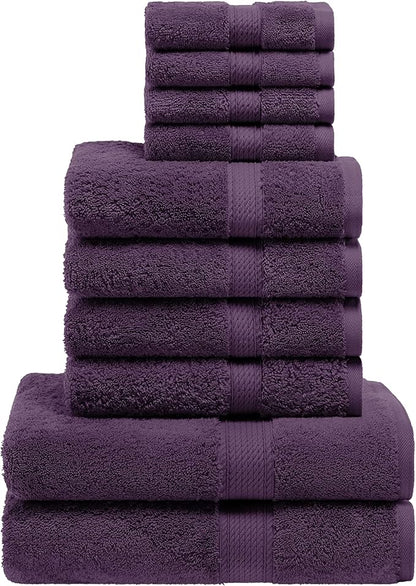 SUPERIOR Egyptian Cotton Pile 10 Piece Towel Set, Includes 2 Bath, 4 Hand