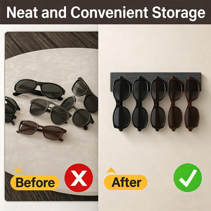 Udduwic 3 Pack Sunglasses Organizer, Wall Mounted Sunglass Rack, Wooden Sunglasses Holder Glasses Organizer for Wall, Home Decor, Dark Grey