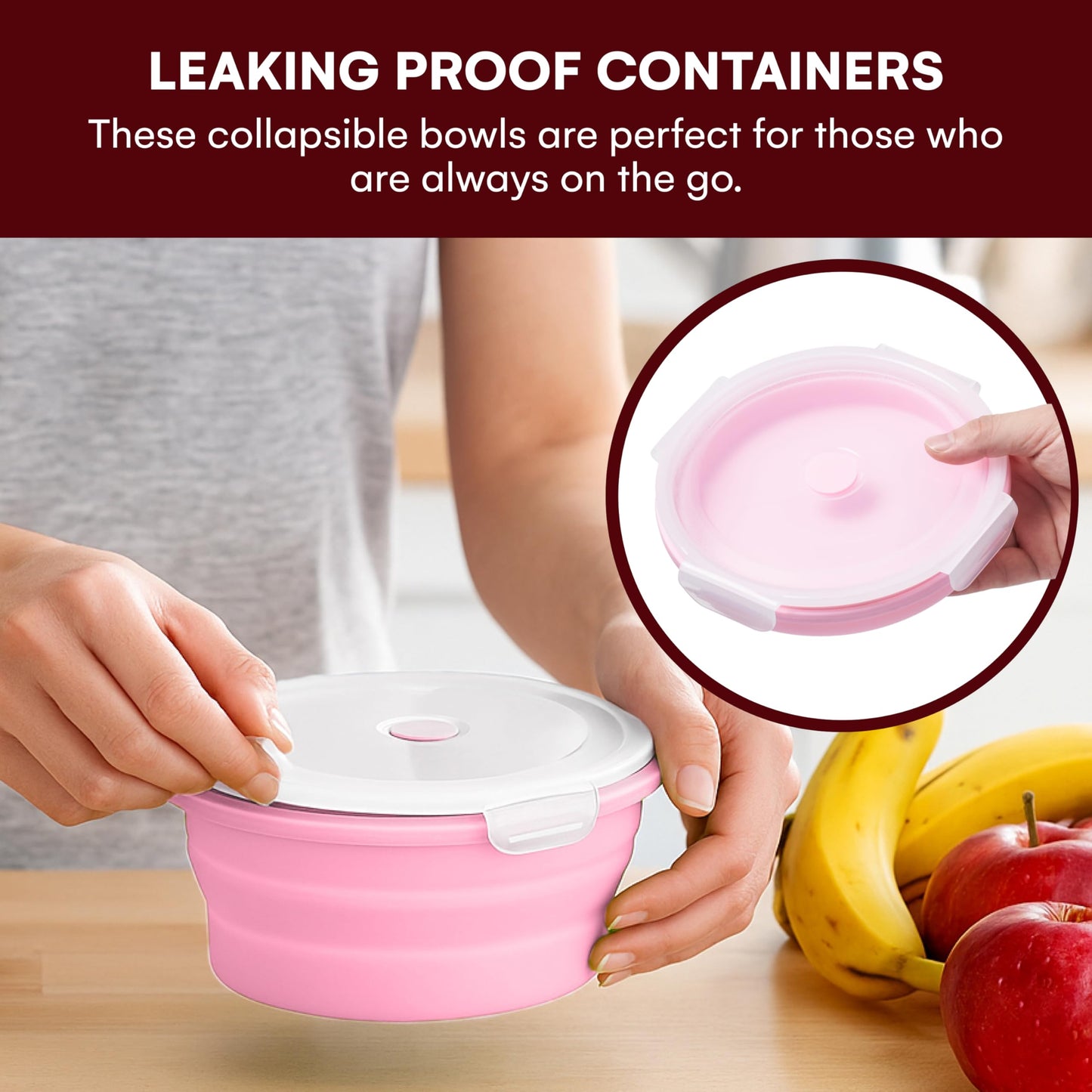 Vdomus Collapsible Food Storage Containers - Leak Proof, Microwave Safe - 40.5oz/1.2L Airtight Silicone Food Containers - Meal Prep Collapsible Bowls with Lids - Set of 3 - Green