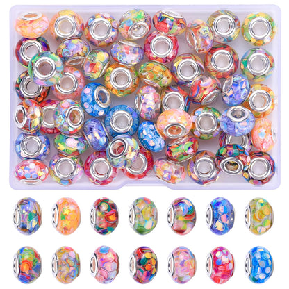AIPRIDY Girls' Lucky Lover Amber Beads, Big Hole Spacer European Craft Beads for DIY Charms Bracelet Jewelry Making (Fishscale Silver Core)