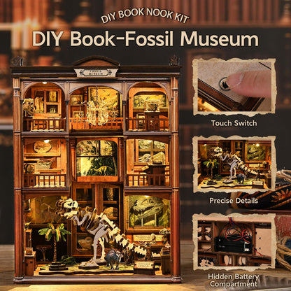 DIY Book Nook Kit, 3D Wooden Puzzle for Adults, Miniature House Kit with Touch LED Light, Gothic Bookshelf Insert Decor, Creative Hobby Gift for Fantasy Lovers