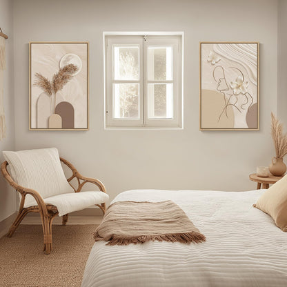 Large Framed Neutral Abstract Wall Art for Living Room, Set of 2 Modern Warm Beige and Taupe Canvas Artwork for Walls, Woman Silhouette Paintings Prints Wall Decor for Bedroom Home Office, 20x30 Inch