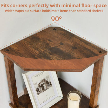 YUFAM 5-Tier Corner Shelf with Sturdy 5-Leg Base, Wooden Corner Bookshelf for Small Spaces, Corner Standing Shelf for Living Room, Bedroom, Office, Brown