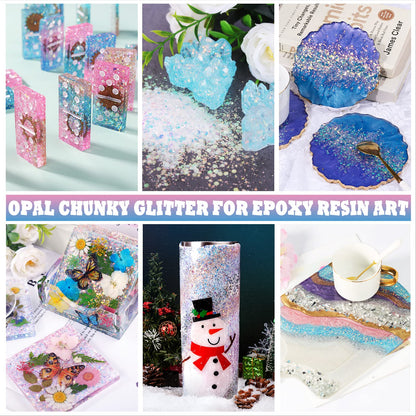 LET'S RESIN Opal Chunky Glitter for Resin, 12 * 10g Craft Glitter Powder for Tumblers/Slime, Iridescent Chameleon Glitter Sequins Festival Decor(Each 0.35oz)