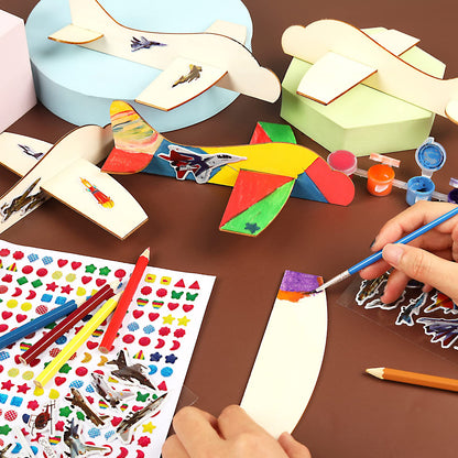 BAPHILE 12 Pack DIY Wood Planes，Mini Airplane Paint and Decorate Wooden Airplane Craft Kits with Decorate Tools for Kids School Craft Decor Projects