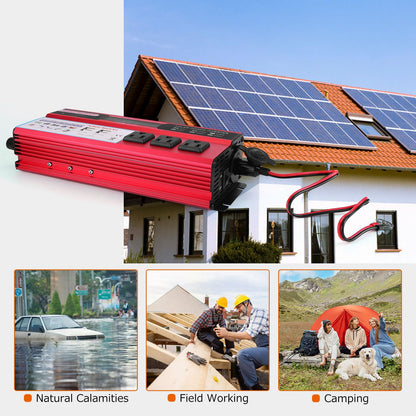 2000 watt Solar Power Inverter, Solar Power Inverter 12V DC to 110V-120V AC Converter with 3 AC Outlets 2 USB Charging Port, LCD Display for Off-Grid Solar Power System, RV, Truck, Home