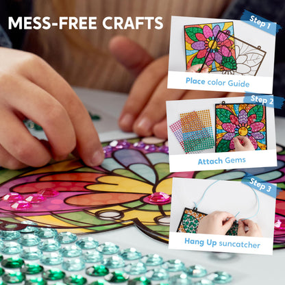 Klever Kits 4PCS Window Art Suncatcher Kits, Fun Gem Painting Kits, Diamond Art and Crafts for Boys Girls, Great Crafts Gift for Kids Birthdays Christmas Ages 6+