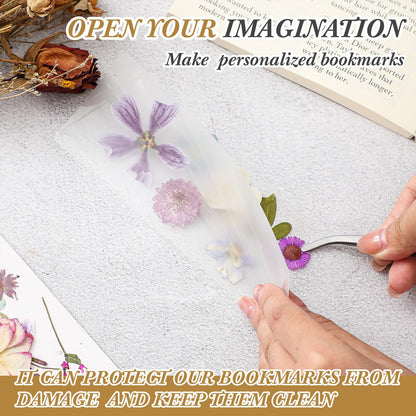 Fuyoooo 376 Pcs Dried Flower Bookmark Making Kit, DIY Bookmark Laminating Pouches with Tassels and Puncher, Handmade Craft Kit for Women, DIY Gifts for Book Lovers (Purple,2 x 6 Inch)