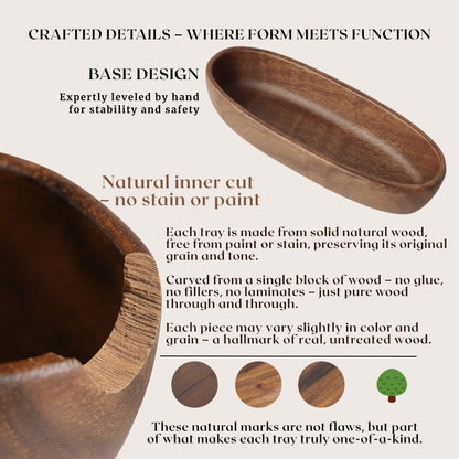 Rochoseng Wooden Decorative Bowl Walnut Wood Bowl for Table Centerpiece Rustic Wood Bowl for Home Decor Coffee Table Oval Boat Shape (Large (9.8"))