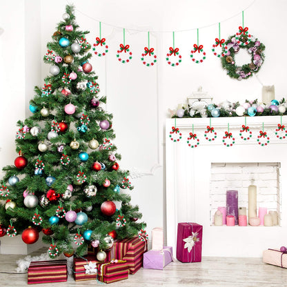 Livder Christmas Beads Wreath Cane Ornament Kit, 1500 Pieces Triangle Beads, 60 Pieces Chenille Stems, 64 Feet Ribbons for Xmas Craft House Tree Decorations