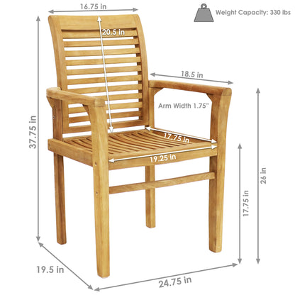 Sunnydaze Solid Teak Outdoor Dining Chair –Durable Wood Slatted Patio Chair with Arms for Backyard, Deck, & Patio - Light Brown Wood Stain Finish