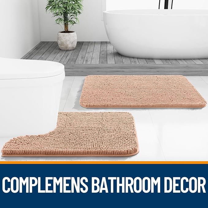 OLANLY Bathroom Runner Rugs 59x20, Extra Soft Absorbent Chenille Bath Rugs, Rubber Backing Quick Dry, Machine Washable Long Bath Mats for Bathroom Floor, Tub and Shower, Home Decor Accessories, Peach