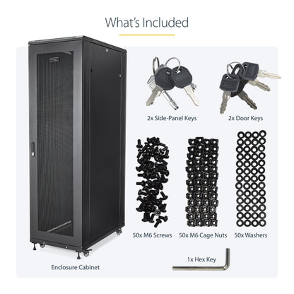 StarTech 42U Enterprise-Grade Server Rack Cabinet, Alloy Steel, 19in Enclosed 4-Post Rack with 36in (91cm) Mounting Depth and 2000lb (900kg) Weight Capacity, Black