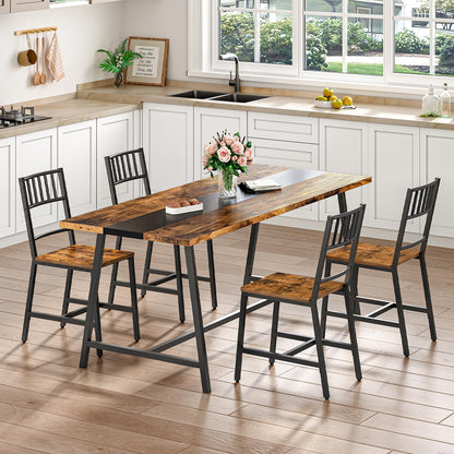 HOOBRO Dining Chairs Set of 2, Wooden Kitchen Chairs with Metal Frame, Industrial Dining Chairs with Back, Easy to Assemble, Farmhouse Dining Chairs for Living Room, Rustic Brown and Black BF39CD01