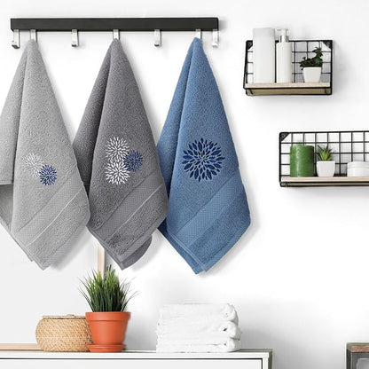 Dahlia Flower Hand Towels Farmhouse Bathroom Towels 14x29 Inch Embroidered