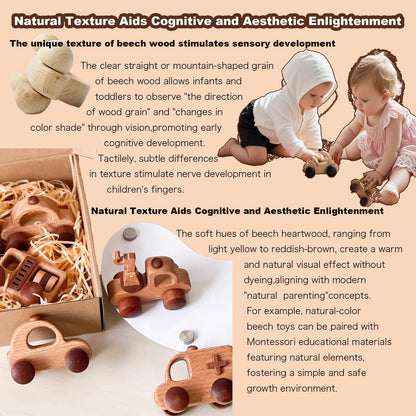 OKULLYSH 8PCS Wooden Baby Toys Montessori Cars FSC Gift Boys Girls 1-3