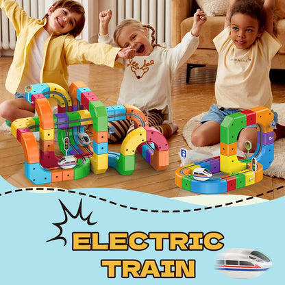 Electric Magnetic Train Track Sets,Building Toy Train Track，Magic Cars Sets,Gravity Defying 3D Embedded Layouts & Motorized Car,for 3-7 Years Old Toddler Boys and Girls Birthday (123PCS-Two Cars)