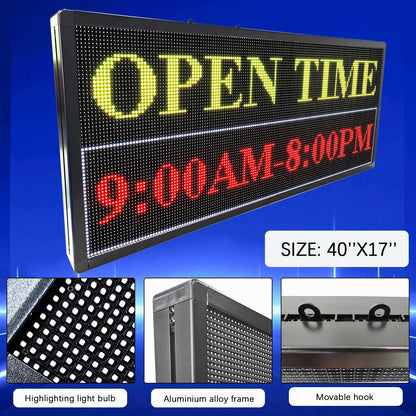 Led Signs Scrolling Programmable, Digital Display Screen Outdoor Waterproof, Customed Electronic Message Board ,for Advertising Public Business Store Restaurant Window P6 40''x17'' ,High Brightness Full Color
