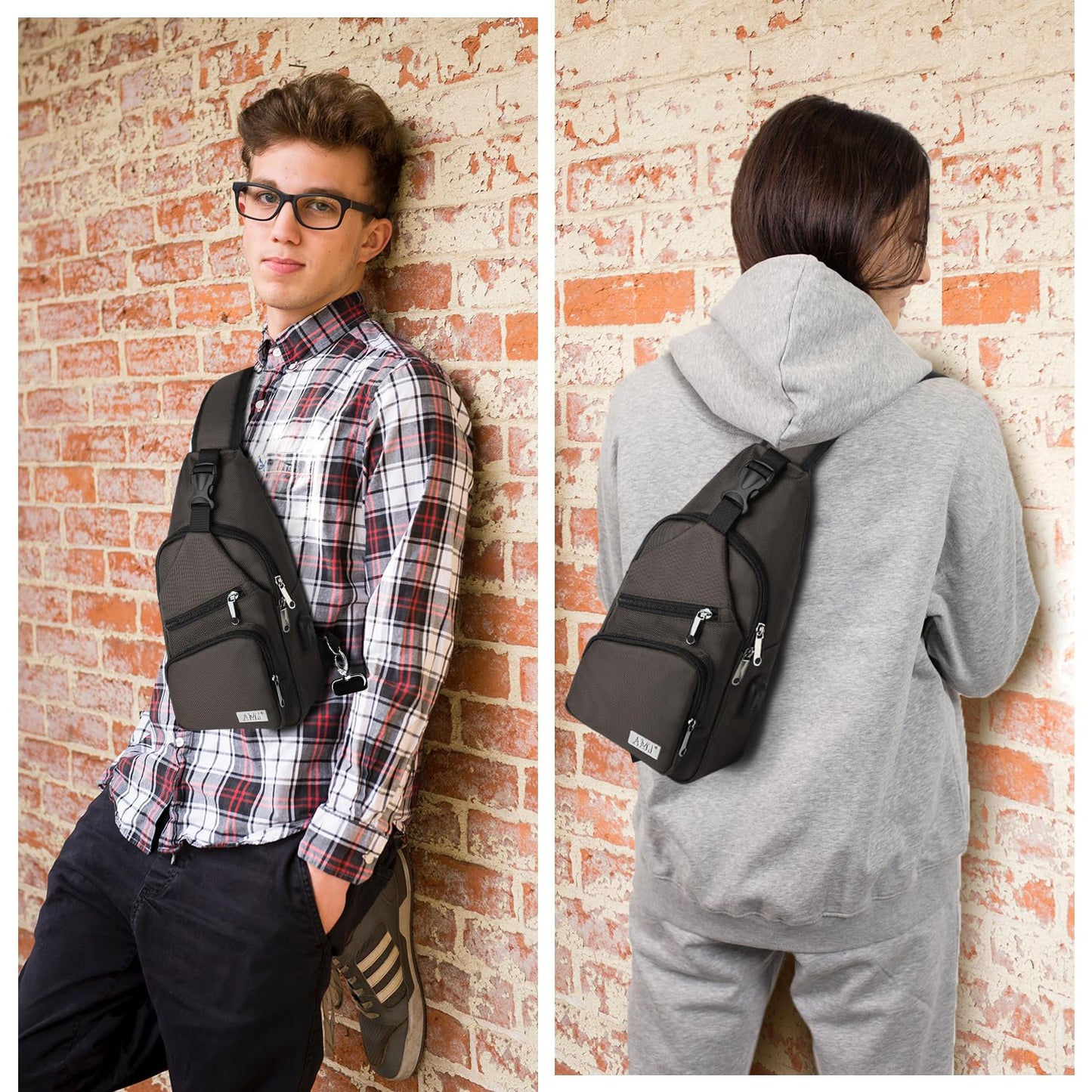 AMJ Crossbody Sling Bag Men Women, Casual Shoulder Backpack, Chest Daypack Satchel for Hiking Travel
