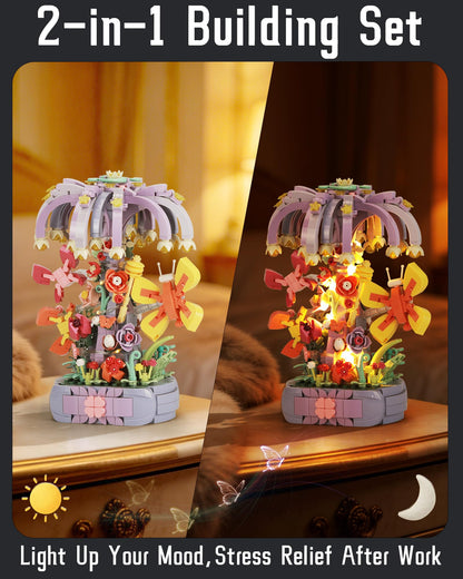 ZornRC Flower Building Blocks Set for Adults, Wishing Tree Artificial Flower and Butterfly, Botanical Collection Kit, Gift for Mother's Day, Birthdays, and Anniversaries, Home and Office Decor