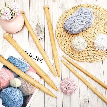 MTLEE 6 Pcs Large Knitting Needles Jumbo Straight Wooden Knitting Needles 3 Sizes Extra Large Weaving Tool for Chunky Yarn Beginner DIY Fabric Crafts Crochet 15mm 20mm 25mm (Natural)