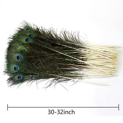 THARAHT 24pcs Peacock Feathers Natural Long in Bulk 30-32 inch(75-80 cm) for Floral Arrangements DIY Craft, Wedding Home Party Holiday Decoration Peacock Feathers