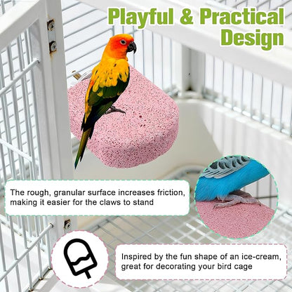 4 Pack Bird Beak Grinding Stone, Pumice Lava Ledge for Birds, Chinchillas, Hamsters, Parrots, Bird Perch Stand Climbing Ledge, Teeth & Beak Grinding Block (Short)