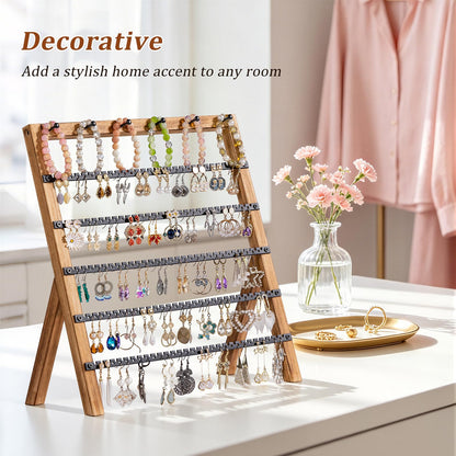 Emfogo Earring Holder Organizer, 6 Tier Earring Display Stand with 285 Holes & 6 Bracelet Rods, Rustic Wood Jewelry Organizer for Earring Bracelet Necklace Ring, Gifts for Women (Rustic)