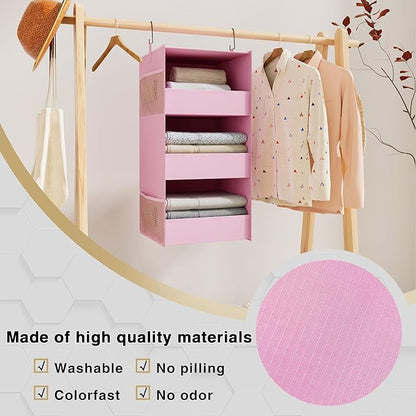 3-Shelf Hanging Closet Organizer and Storage, Foldable Hanging Closet Shelves