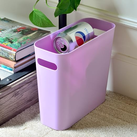 Youngever 1.5 Gallon Slim Trash Can, Plastic Garbage Container Bin, Small Trash Bin with Handles for Home Office, Living Room, Study Room, Kitchen, Bathroom (1 Pack Purple)
