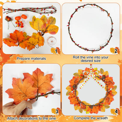 Cinrobiye 178 PCS Mini Fall Wreath Decorations Kits DIY Thanksgiving Maple Leaf Wreath for Front Door Autumn Candle Rings Wreaths Crafts for Garden Indoor Art Wall Hanging Wedding Table Home Decors