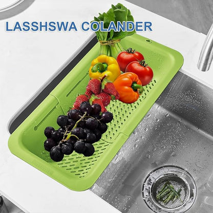 LASSHSWA Collapsible Colander for Kitchen, Over the Sink Strainer Basket for